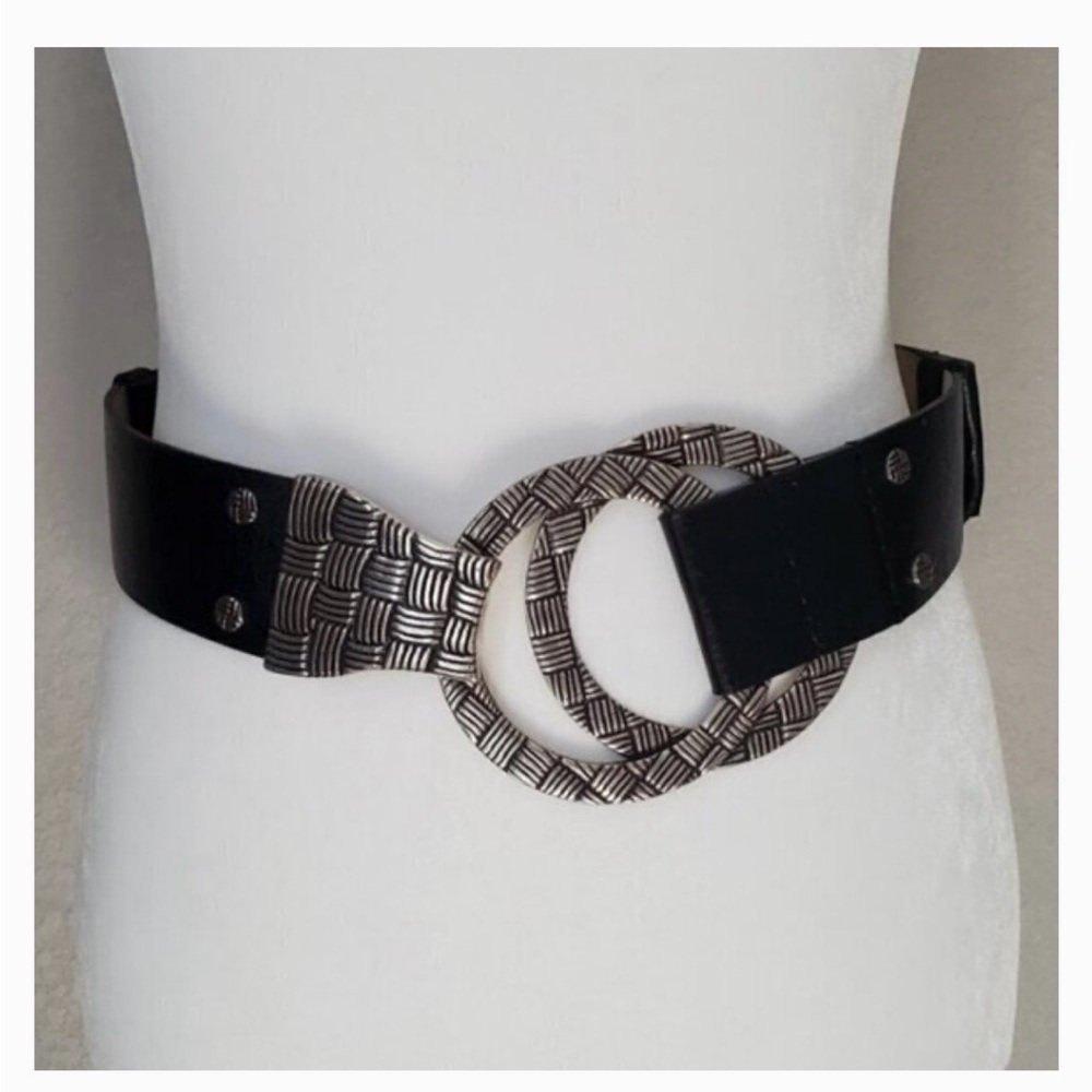 Chico's Leather Round Buckle Clasp Casual Women Career 2" Wide Belt